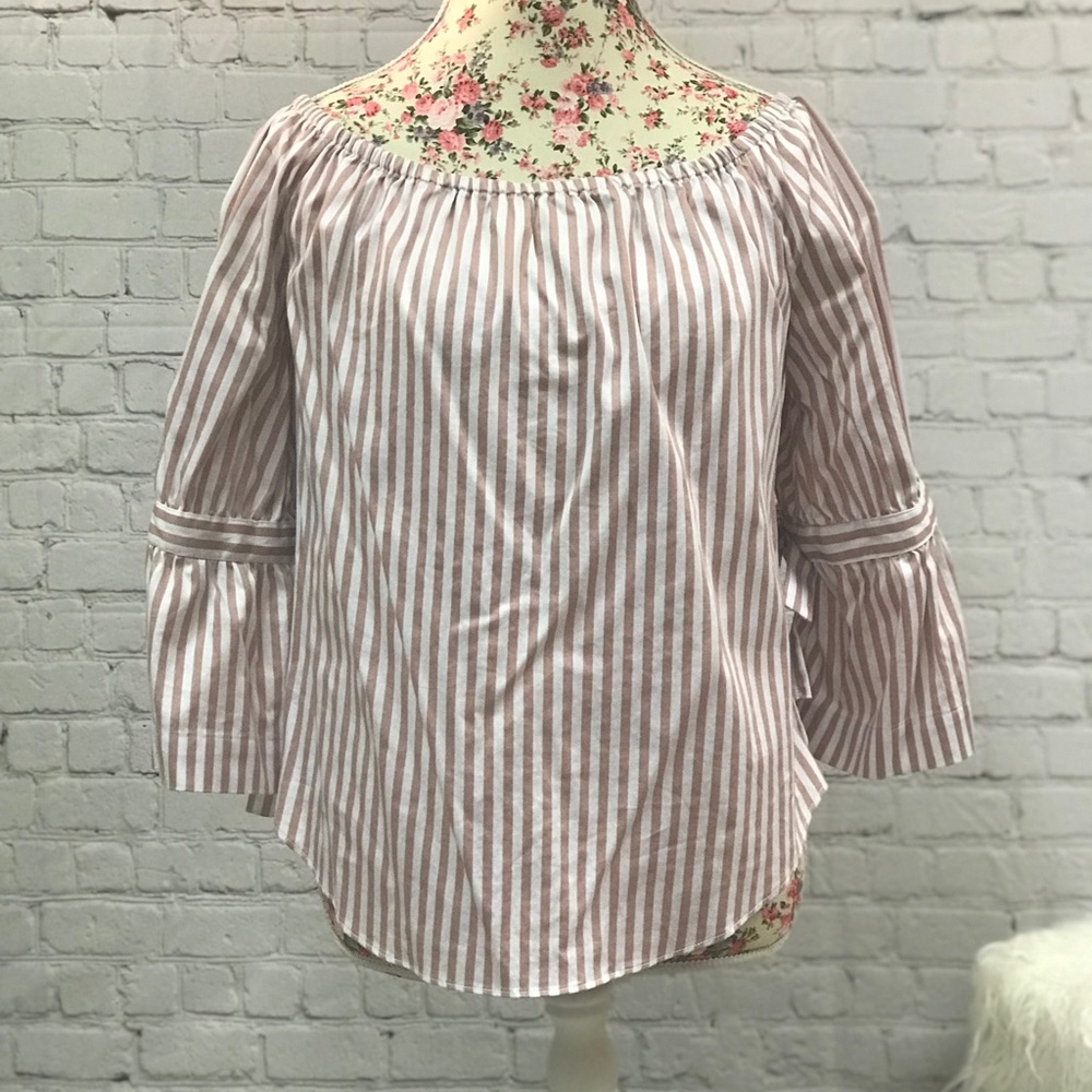 New York & Co Striped Tie Sleeve Blouse Size M